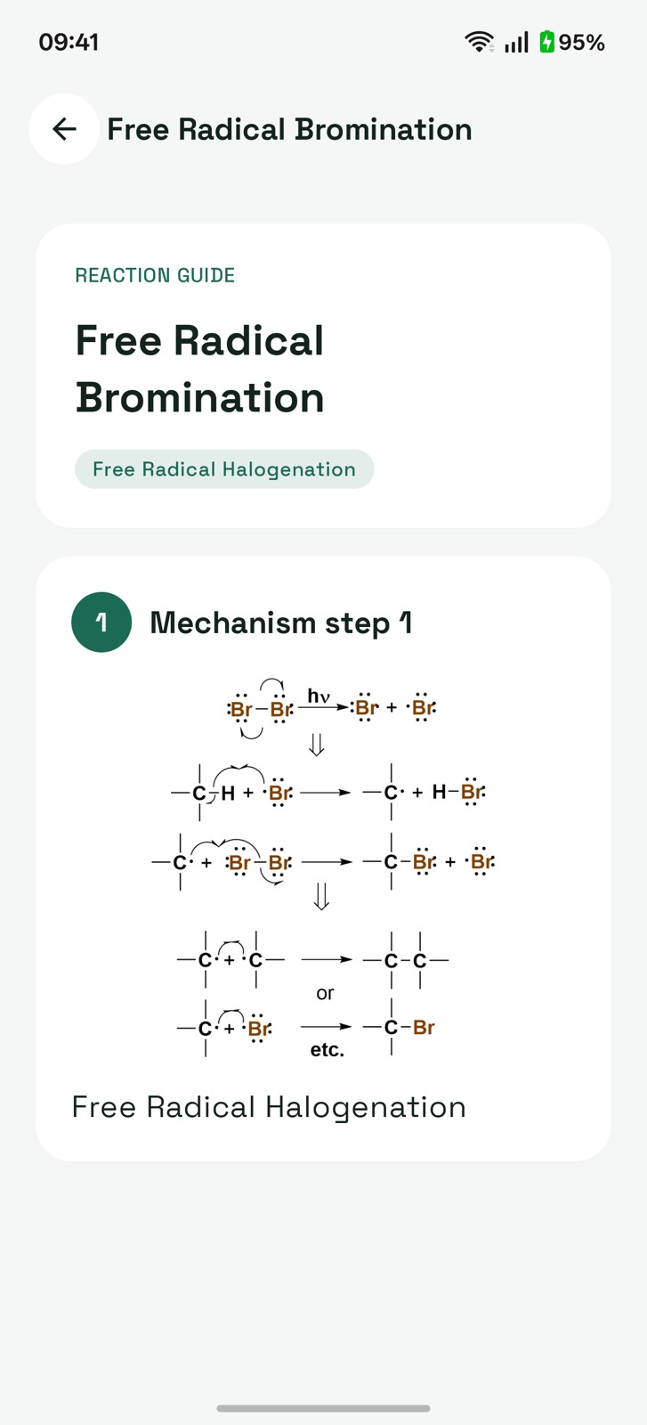 Arrow-pushing scheme for free radical bromination in the reaction mechanism library